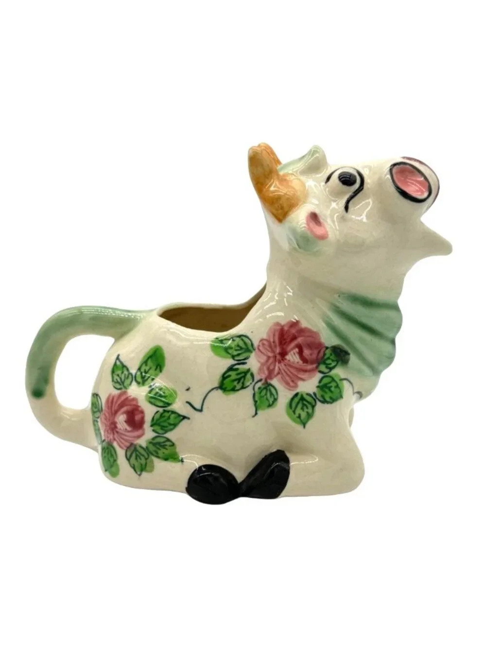 Vtg Kitschy Cow Creamer Hand Painted Milk Coffee 1940s Made in Japan Ceramic